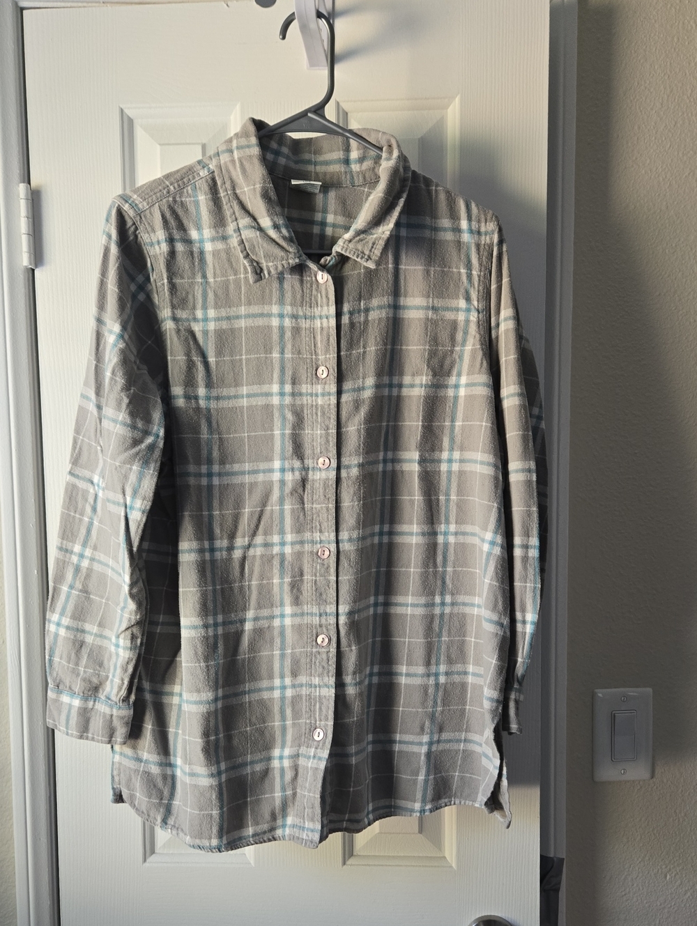 Blair Gray/Teal Plaid Flannel Button-Down Shirt - Large